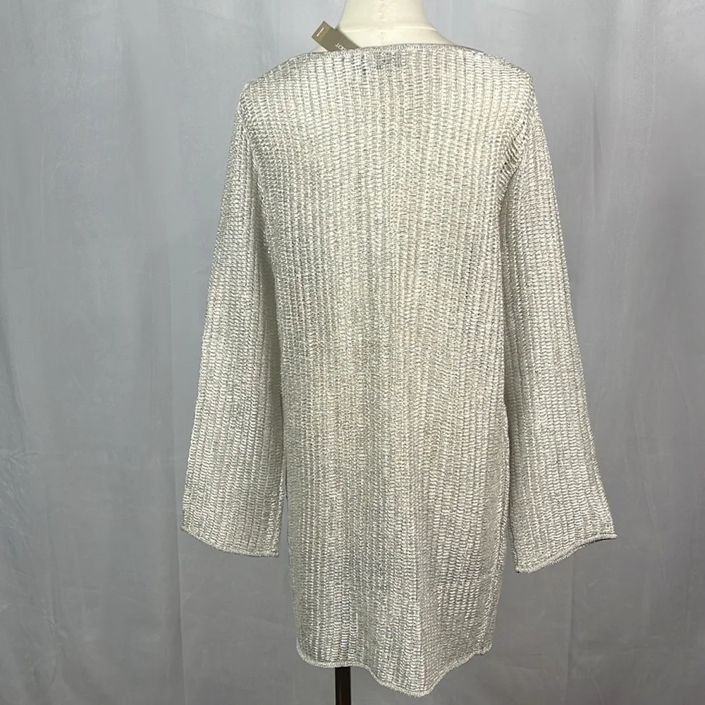 NWT J. Crew Collection Metallic Open Weave Long Sleeve Sweater Dress in‎ Silver.